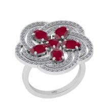 3.51 Ctw VS/SI1 Ruby and Diamond 14K White Gold Engagement Ring (ALL DIAMOND ARE LAB GROWN)
