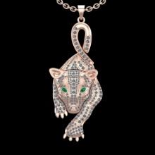 3.80 Ctw VS/SI1 Diamond Prong Set 18K Rose Gold Animal theme Lion Necklace (ALL DIAMOND ARE LAB GROW