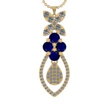 19.90Ctw VS/SI1 Blue Sapphire and Diamond 14K Yellow Gold Necklace(ALL DIAMOND ARE LAB GROWN )