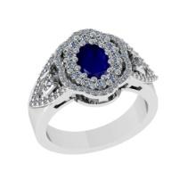 1.73 Ctw VS/SI1 Blue Sapphire and Diamond14K White Gold Engagement Ring