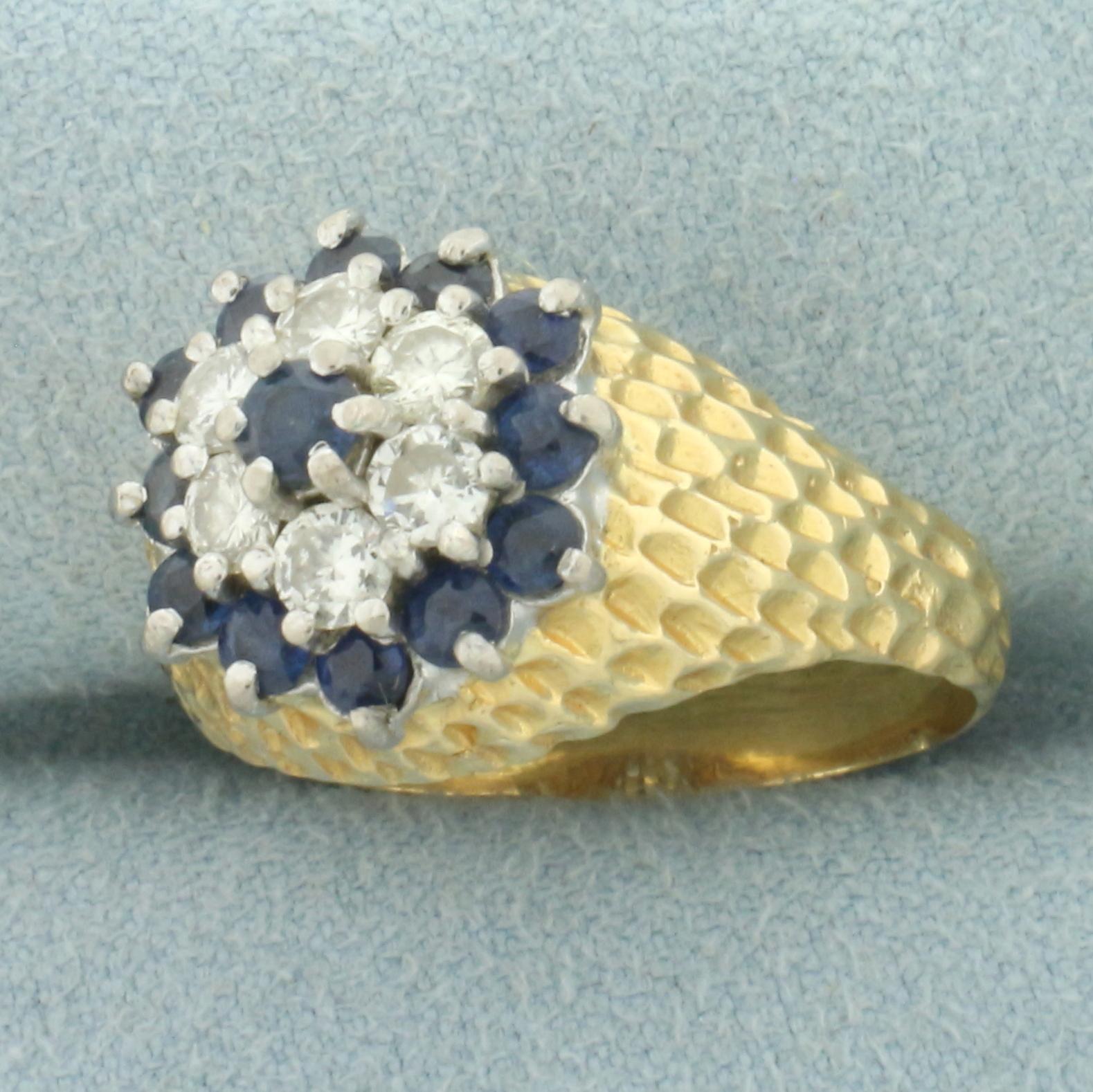 Sapphire And Diamond Flower Bombe Ring In 18k Yellow Gold