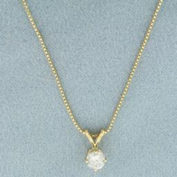 Diamond Solitaire Necklace In 14k Yellow Gold