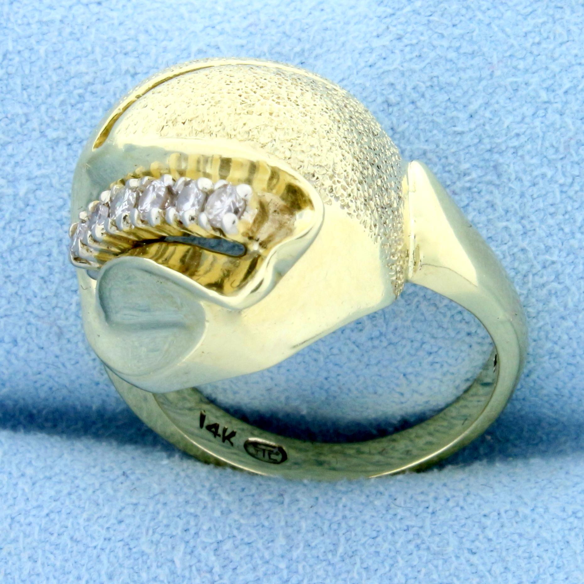 Unique Art Deco Style Diamond Ring In 14k Yellow Gold