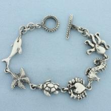 Unique Sea Life Link Bracelet In Sterling Silver
