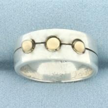 Mens Vintage Hand Crafted Designer Ring In 14k Yellow Gold And Sterling Silver