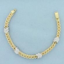Italian Diamond Chevron Foxtail Bracelet In 14k Yellow Gold
