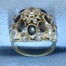 Vintage Star Sapphire And White Sapphire Thai Princess Ring In 14k Yellow Gold