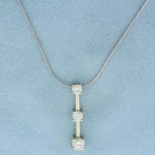 Italian Diamond Past Present Future 3 Stone Necklace In 14k White Gold