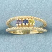 Multi Color Sapphire Rope Design Ring In 14k Yellow Gold