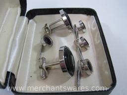 Silvertone and Black Formal Mart Cuff Link and Shirt Stud Set in Box