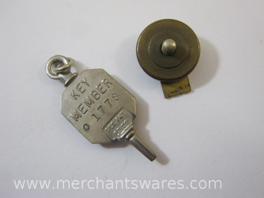 Vintage Lion's Club Pins and Key Member Charm