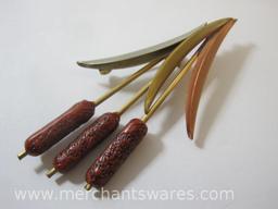 Five Pins Including Cattail, Golden Leaf, Wheat Harvest, Mother of Pearl Leaf and Bolo Style Gold