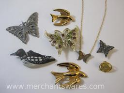 Butterfly and Bird Pendants and Pins, including a Silver and Marcasite Sterling Silver Butterfly