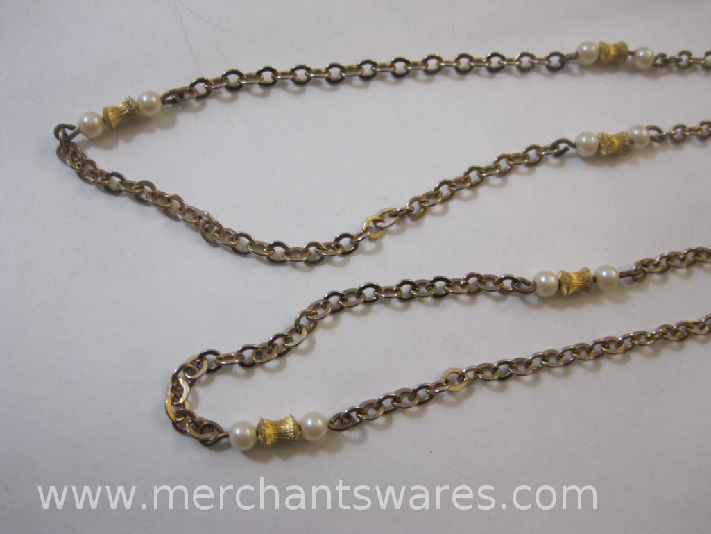 Three Gold Tone Necklaces with Faux Pearls