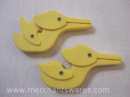 Pair of Vintage Yellow Bird Clips/Clothespins, 3 oz