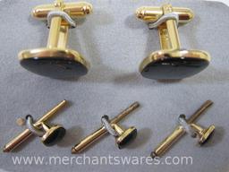 Goldtone and Black Anson Cuff link and Shirt Stud Set in Box