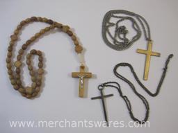 Three Cross Necklaces/Rosary Beads including Gold Filled Cross Pendant and more