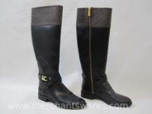 Michael Kors Kincaid Black Leather and Logo Riding Boots, Size 6M, 2 lbs 4 oz
