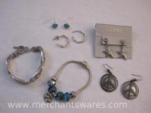 Silver Tone Jewelry including Star and Peace Sign Earrings, Heart Bracelet (see pictures AS IS) and