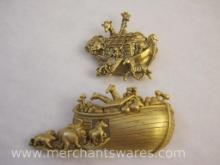 Two Gold Tone Noah's Ark Pins from AJC and Avon, 2 oz