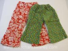 Two Pairs of Vintage Children's Flower Printed Corduroy Pants: Green 2T and Red 3T, 7 oz