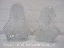 Viking Art Glass Jesus and Mary Clear and frosted Glass Bookends