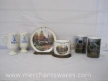 Thomas Kinkade Cup and Saucer Display and 2 Coffe cups with 2 Vandermint Dutch Coffe Cups