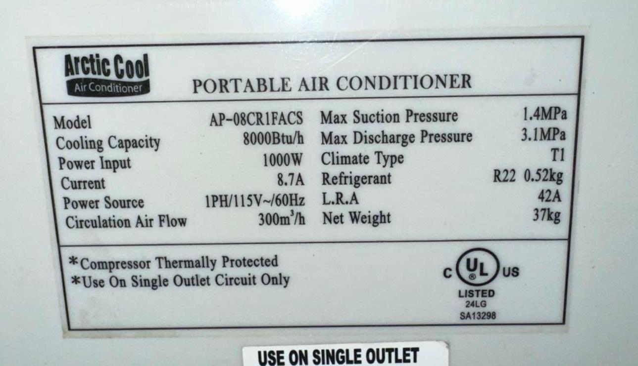 Arctic Cool Portable Air Conditioner 8000 BTU- WORKS GREAT!!!