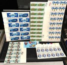 Blocks of 4 to Blocks of 20 Mint US Postage Stamps Dating back to the 1970's