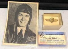 Vintage Jimmie Allen Richfield Oil Membership card-Picture and Flying cadet pin