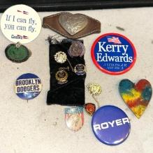Vintage Mixed Lot Including Political Buttons- Vintage Brooklyn Dodgers pin and more