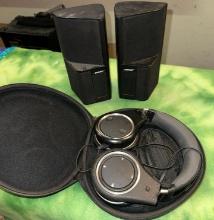 Pair of Bose Acoustimass Speakers and Polk Audio Noise Canceling Headphones