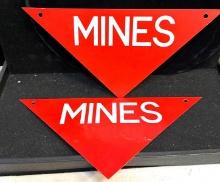 2 US Government Metal Mines Warning Plaques