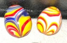 2 Colorful Blown Glass Eggs From Murano Italy