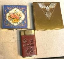 Two Early 20th Century Compacts and Cigarette Lighter from Hawaii