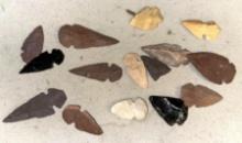 15 unfinished Arrow heads from New Mexico including Obsidian, Chert and Flint