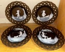 Four 1978 M.A. Lash Hand Painted Glass Dishes