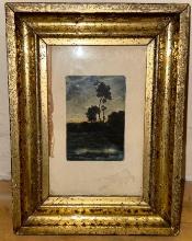 Old Framed Block stamp Print Picture 9" x 7"