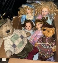 4 Collectible Porcelain Dolls and 2 Collectible Bears