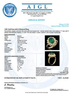 14K Gold 2.77ct Emerald & 1.37ct Diamond Ring