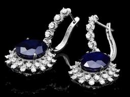 14k Gold 15.00ct Sapphire 2.00ct Diamond Earrings