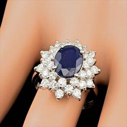 14k Gold 3.30ct Sapphire 1.74ct Diamond Ring