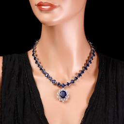 14k Gold 86ct Sapphire 1.40ct Diamond Necklace