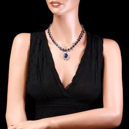 14k Gold 86ct Sapphire 1.40ct Diamond Necklace