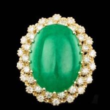 14k Yellow Gold 13.50ct Jade 1.30ct Diamond Ring