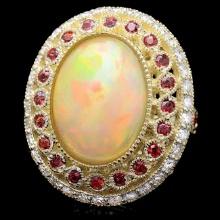 14k Yellow Gold 8.00ct Opal 1.20ct Diamond Ring