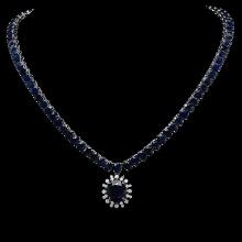 14K Gold 92.04ct Sapphire & 0.92ct Diamond Necklace