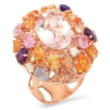 14K Gold 7.32ct Morganite 5.96ct Amethyst, Sapphire 0.55cts Diamond Ring