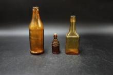 3 Amber Colored Bottles