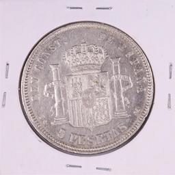 1891 Spain 5 Pesetas Silver Coin